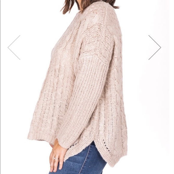 Taupe Cable Knit Sweater - Picture 3 of 7
